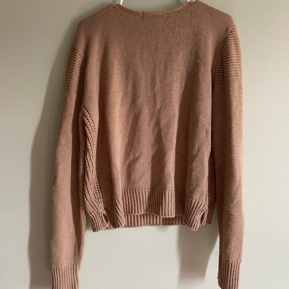 Cotton Emporium Tan Tie Front Sweater Sz L - Picture 4 of 5